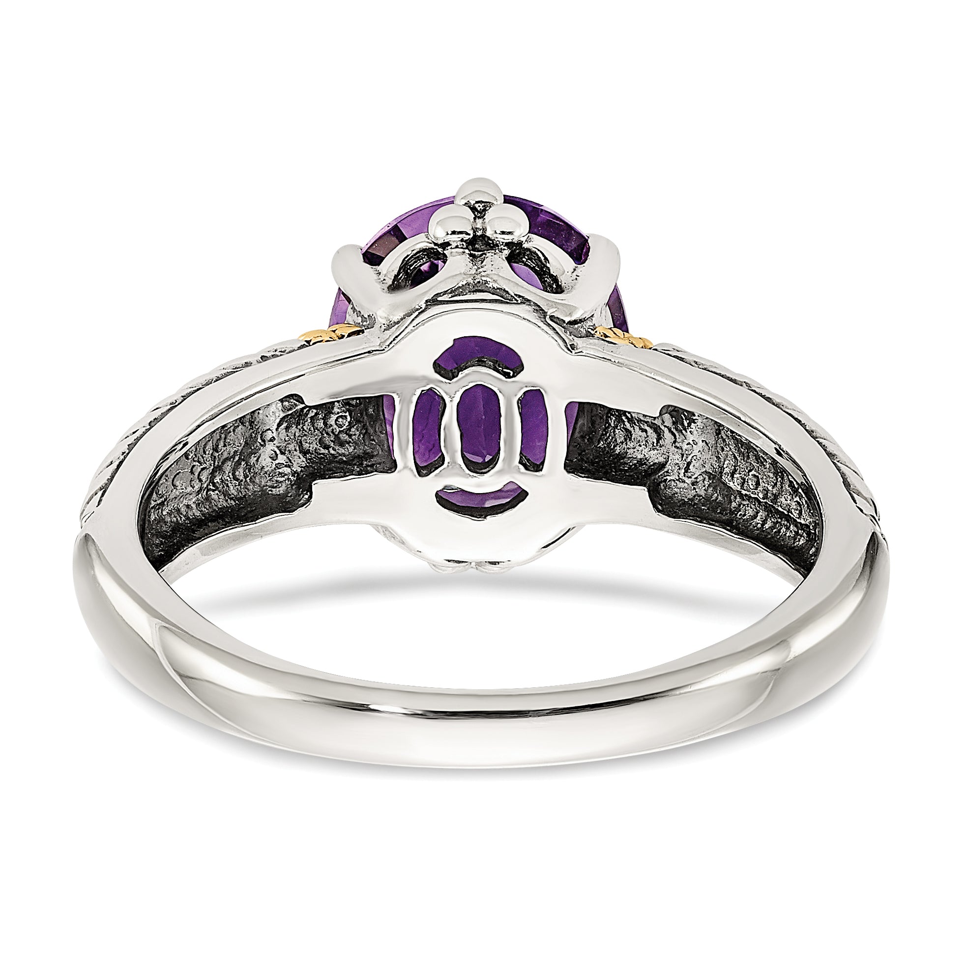 14K/Silver Two Tone Shey Couture Sterling Silver With 14K Accent Antiqued Oval Amethyst Ring