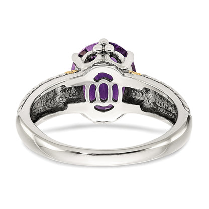 14K/Silver Two Tone Shey Couture Sterling Silver With 14K Accent Antiqued Oval Amethyst Ring