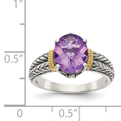 14K/Silver Two Tone Shey Couture Sterling Silver With 14K Accent Antiqued Oval Amethyst Ring