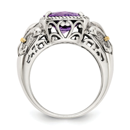14K/Silver Two Tone Shey Couture Sterling Silver With 14K Accent Antiqued Cushion Amethyst Ring
