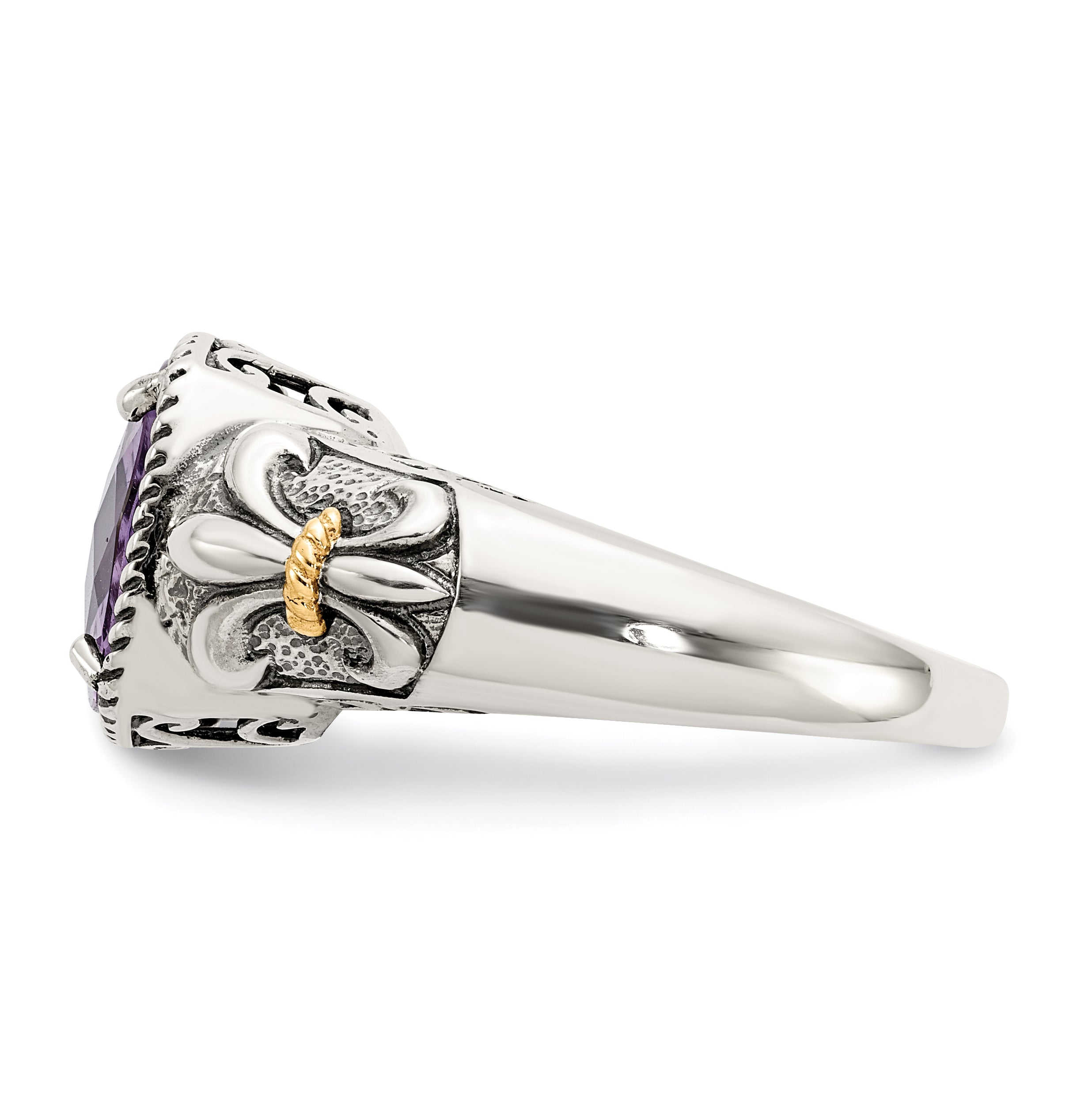 14K/Silver Two Tone Shey Couture Sterling Silver With 14K Accent Antiqued Cushion Amethyst Ring