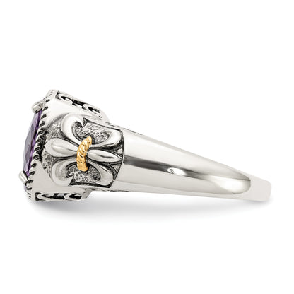 14K/Silver Two Tone Shey Couture Sterling Silver With 14K Accent Antiqued Cushion Amethyst Ring