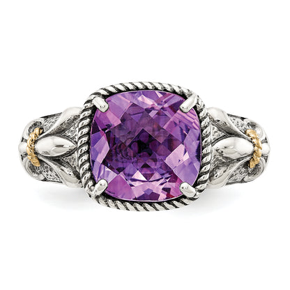 14K/Silver Two Tone Shey Couture Sterling Silver With 14K Accent Antiqued Cushion Amethyst Ring