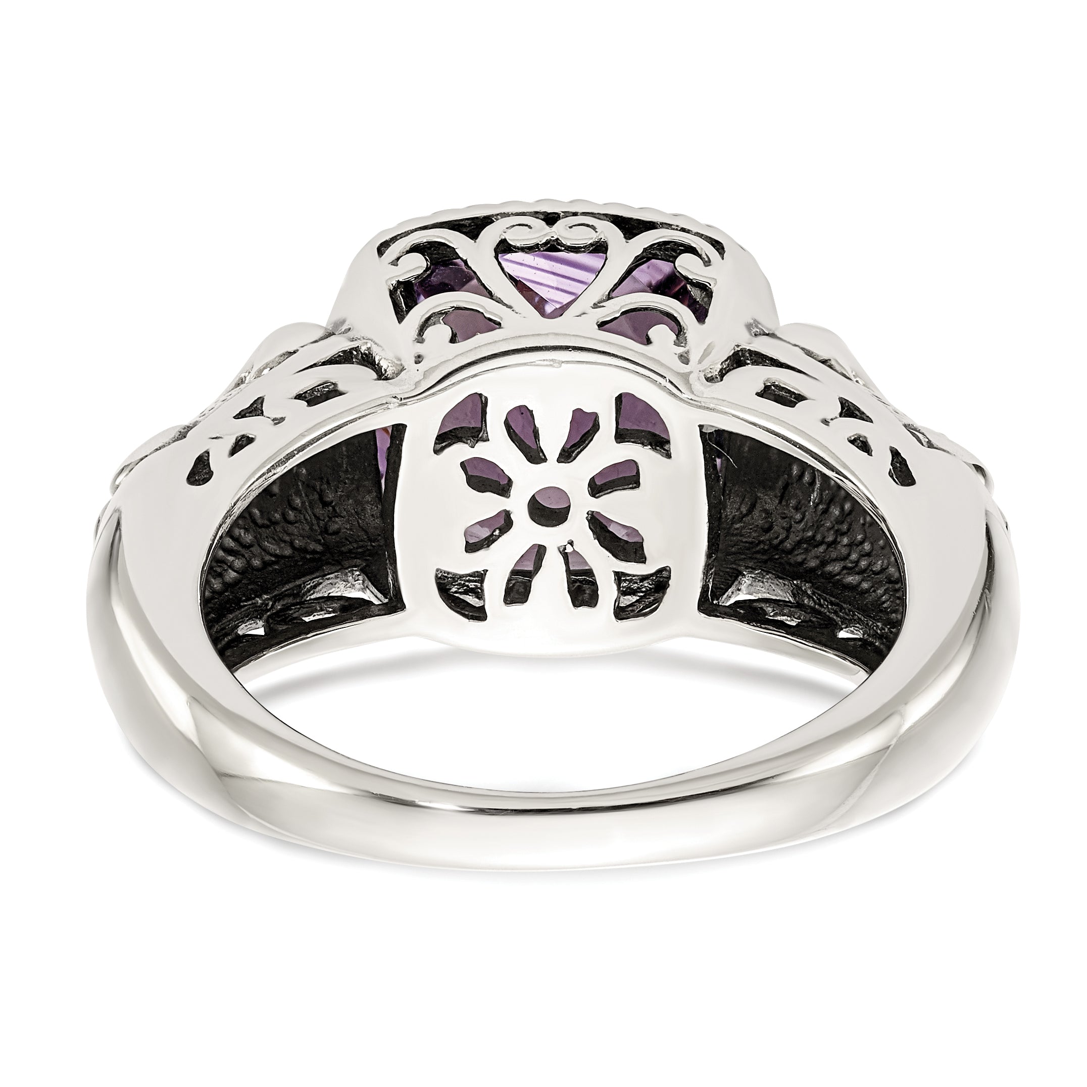14K/Silver Two Tone Shey Couture Sterling Silver With 14K Accent Antiqued Cushion Amethyst Ring