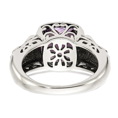 14K/Silver Two Tone Shey Couture Sterling Silver With 14K Accent Antiqued Cushion Amethyst Ring