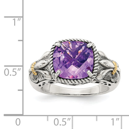 14K/Silver Two Tone Shey Couture Sterling Silver With 14K Accent Antiqued Cushion Amethyst Ring