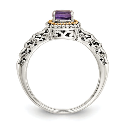 14K/Silver Two Tone Shey Couture Sterling Silver With 14K Accent Antiqued Cushion Amethyst Ring