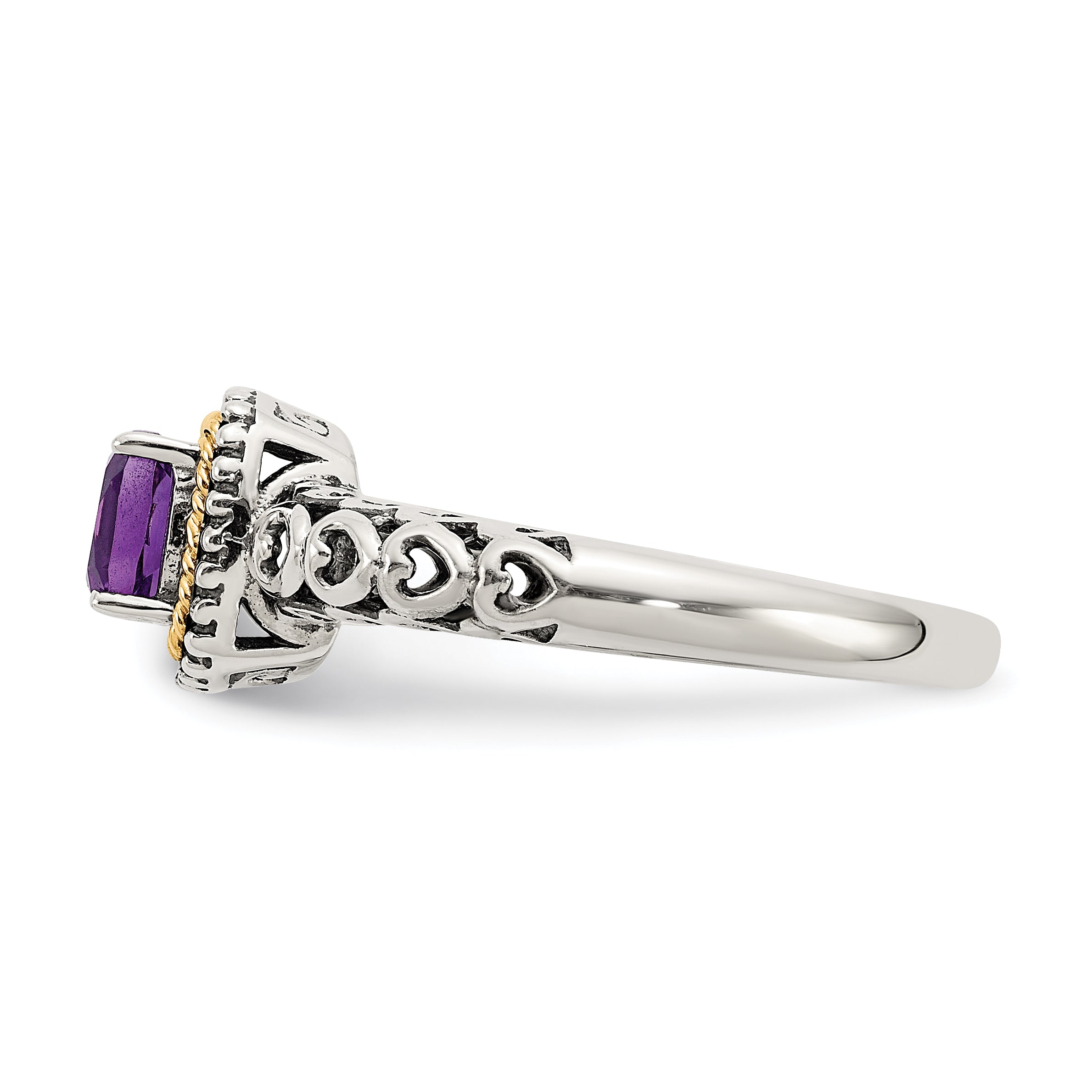 14K/Silver Two Tone Shey Couture Sterling Silver With 14K Accent Antiqued Cushion Amethyst Ring