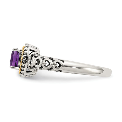 14K/Silver Two Tone Shey Couture Sterling Silver With 14K Accent Antiqued Cushion Amethyst Ring