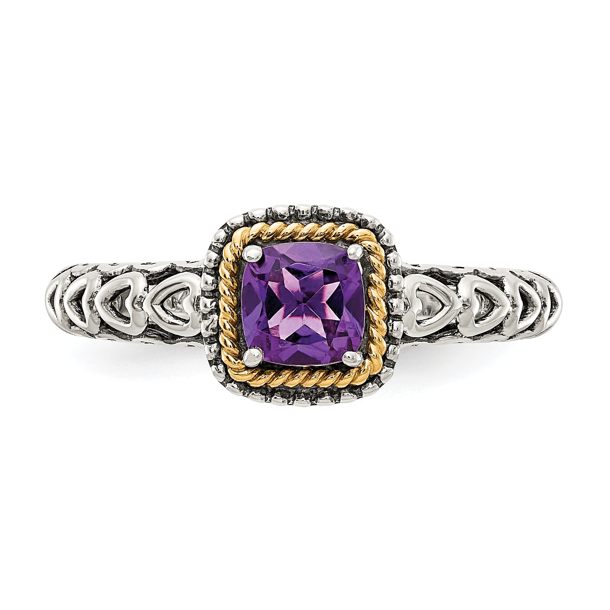 14K/Silver Two Tone Shey Couture Sterling Silver With 14K Accent Antiqued Cushion Amethyst Ring