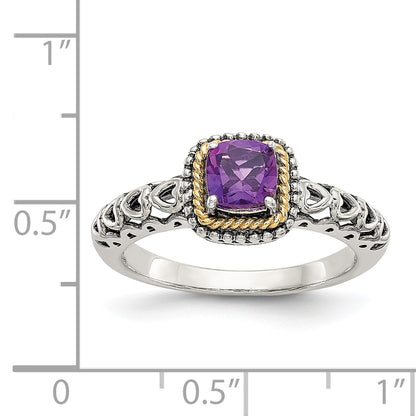14K/Silver Two Tone Shey Couture Sterling Silver With 14K Accent Antiqued Cushion Amethyst Ring