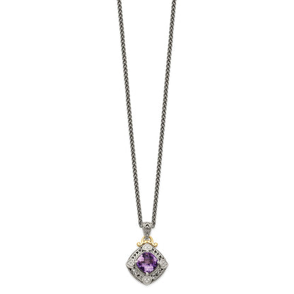 14K/Silver Two Tone Shey Couture Sterling Silver With 14K Accent 18 Inch Antiqued Cushion Amethyst Necklace