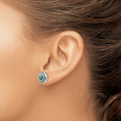 14K/Silver Two Tone Shey Couture Sterling Silver With 14K Accent Antiqued Round Blue Topaz Post Earrings