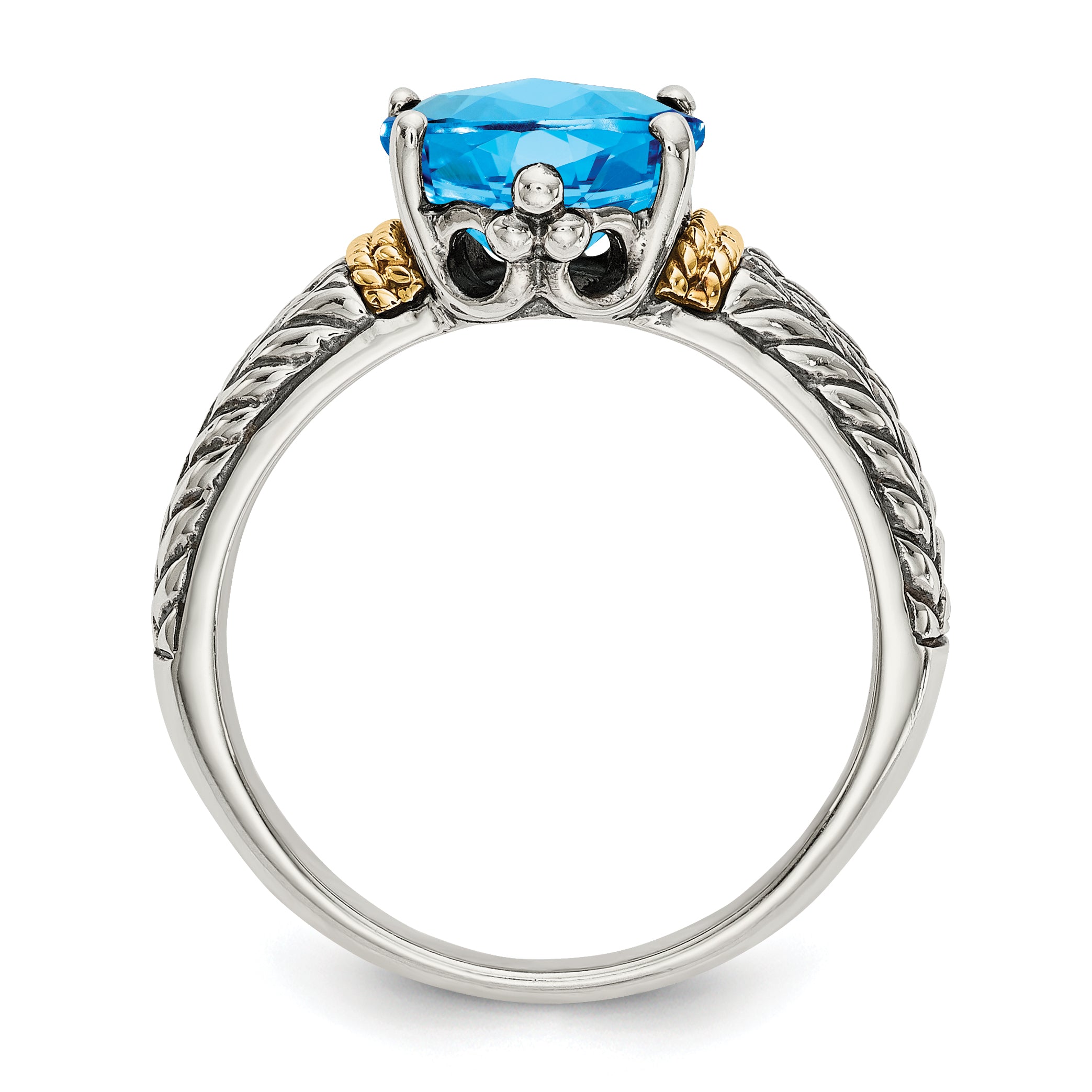 14K/Silver Two Tone Shey Couture Sterling Silver With 14K Accent Antiqued Oval Blue Topaz Ring