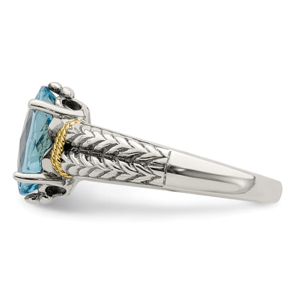 14K/Silver Two Tone Shey Couture Sterling Silver With 14K Accent Antiqued Oval Blue Topaz Ring