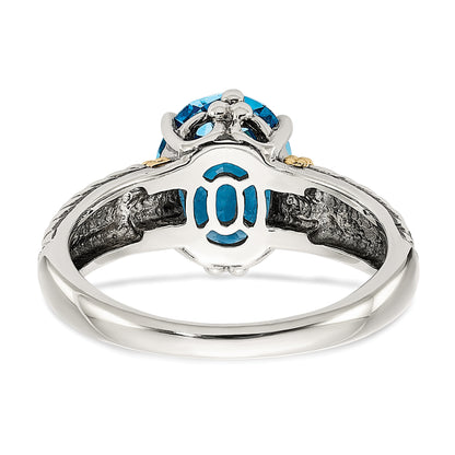 14K/Silver Two Tone Shey Couture Sterling Silver With 14K Accent Antiqued Oval Blue Topaz Ring