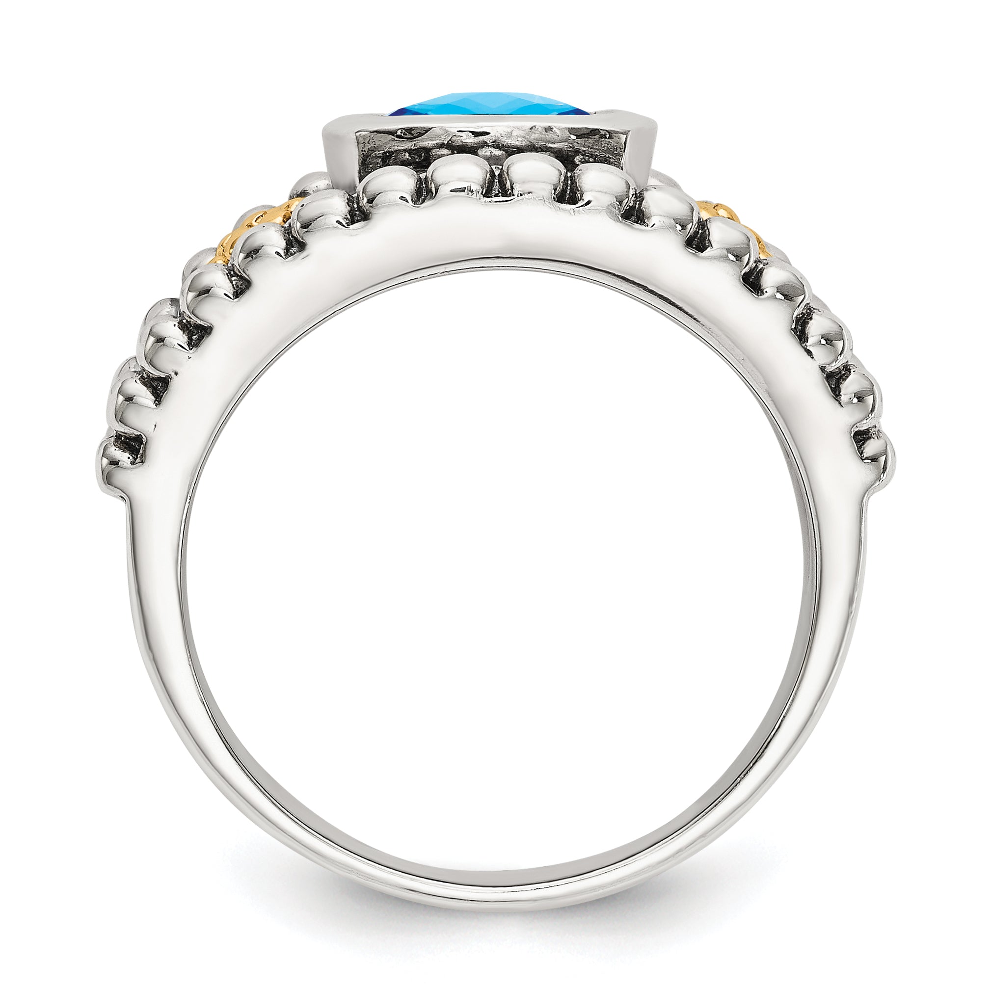 14K/Silver Two Tone Shey Couture Sterling Silver With 14K Accent Antiqued Checkerboard Bezel Blue Topaz Ring