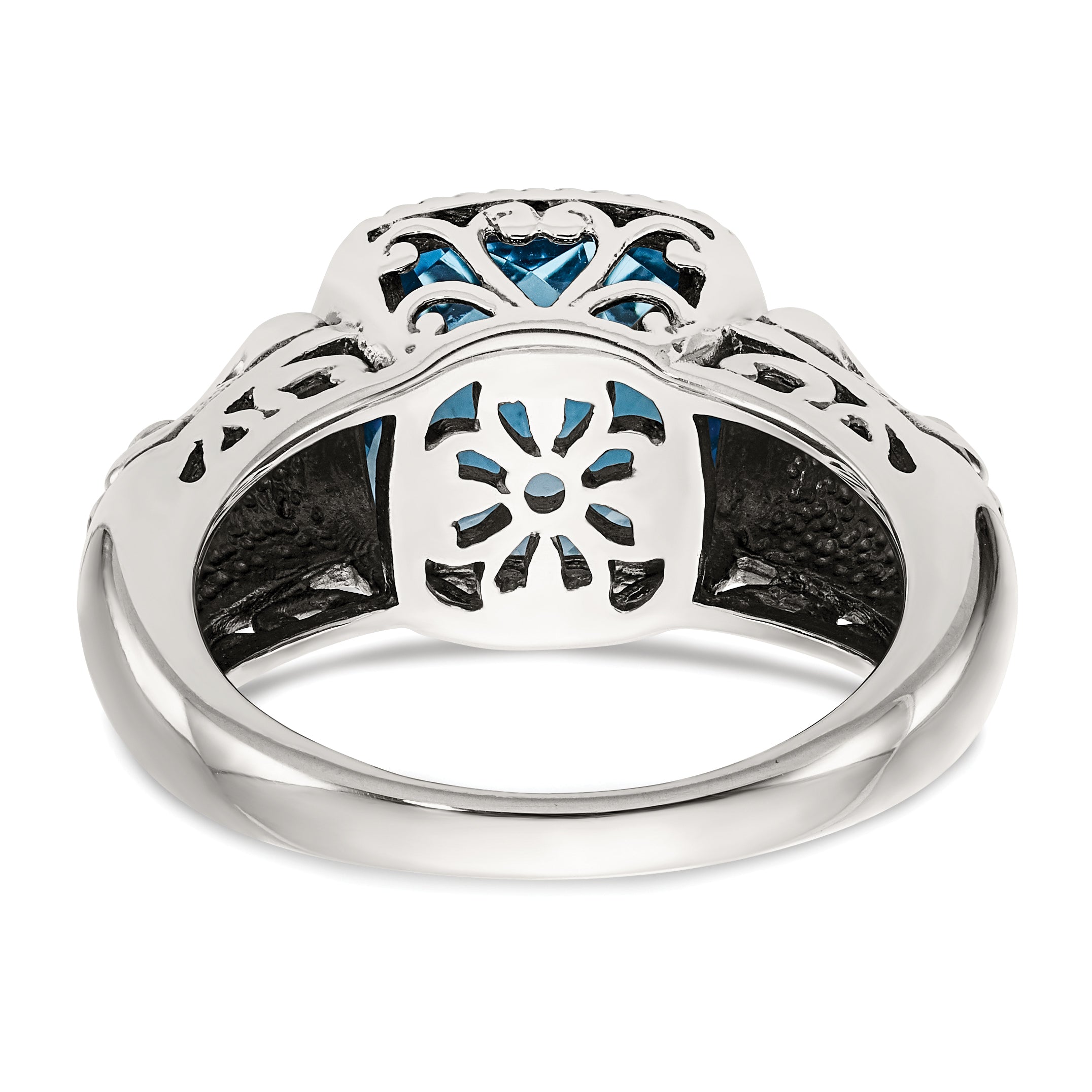 14K/Silver Two Tone Shey Couture Sterling Silver With 14K Accent Antiqued Cushion Checkerboard Blue Topaz Ring