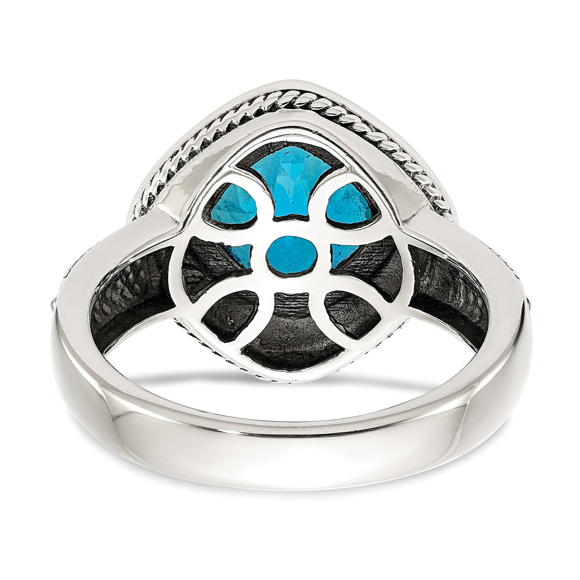 14K/Silver Two Tone Shey Couture Sterling Silver With 14K Accent Antiqued Cushion Bezel Blue Topaz Ring (Size 8 Only)