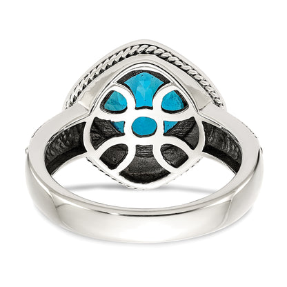 14K/Silver Two Tone Shey Couture Sterling Silver With 14K Accent Antiqued Cushion Bezel Blue Topaz Ring (Size 8 Only)