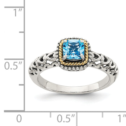 14K/Silver Two Tone Shey Couture Sterling Silver With 14K Accent Antiqued Cushion Blue Topaz Ring
