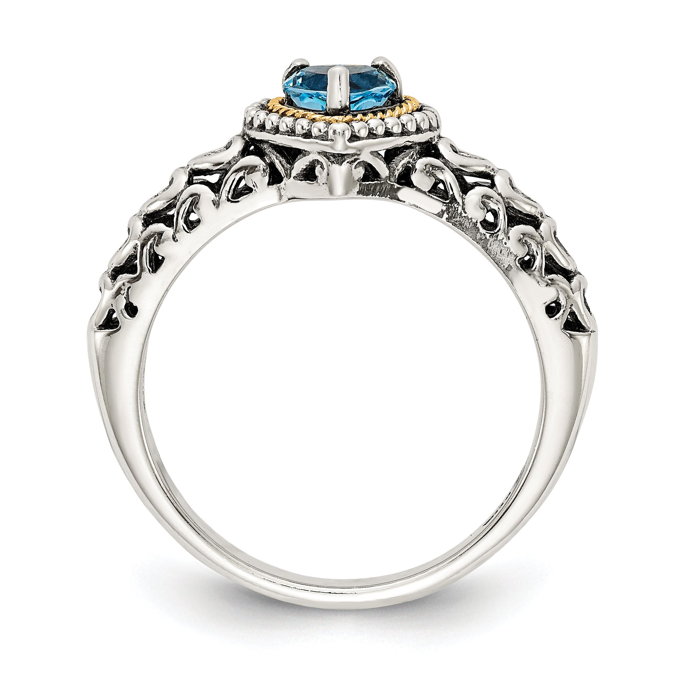 14K/Silver Two Tone Shey Couture Sterling Silver With 14K Accent Antiqued Blue Topaz Heart Ring