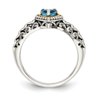 14K/Silver Two Tone Shey Couture Sterling Silver With 14K Accent Antiqued Blue Topaz Heart Ring