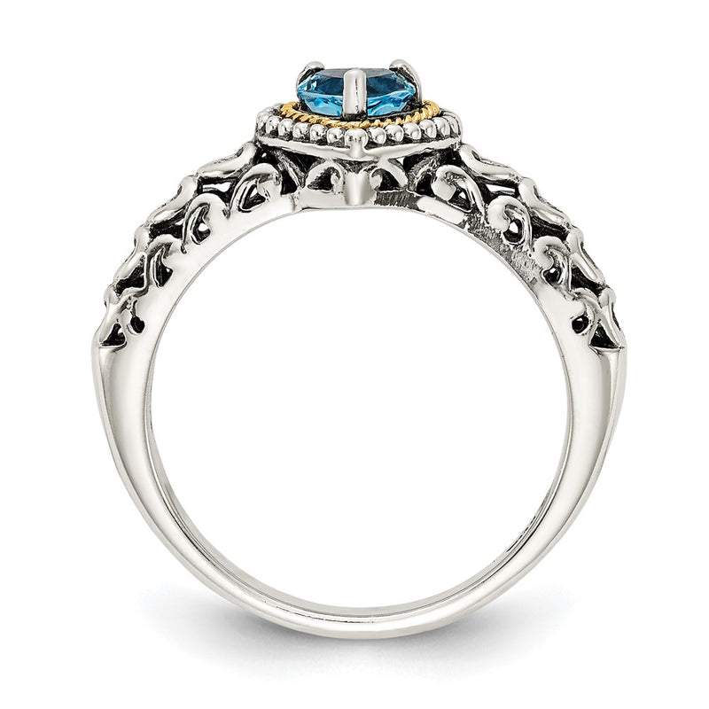 14K/Silver Two Tone Shey Couture Sterling Silver With 14K Accent Antiqued Blue Topaz Heart Ring