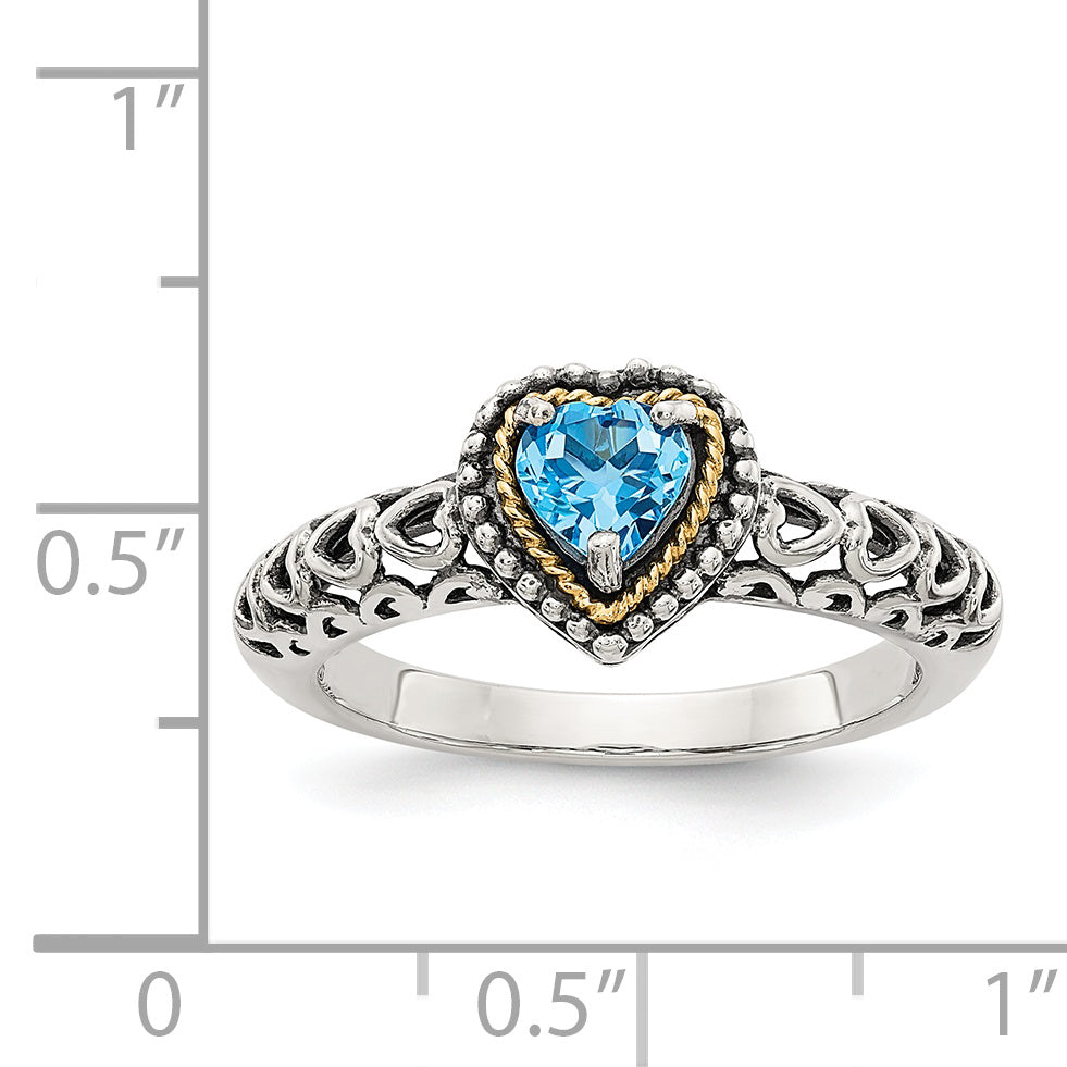 14K/Silver Two Tone Shey Couture Sterling Silver With 14K Accent Antiqued Blue Topaz Heart Ring