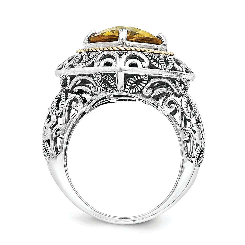 14K/Silver Two Tone Sterling Silver 14K Whiskey Quartz Ring (Size 7 Only)