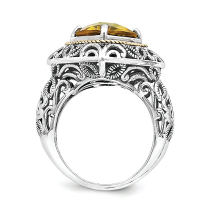 14K/Silver Two Tone Sterling Silver 14K Whiskey Quartz Ring (Size 7 Only)