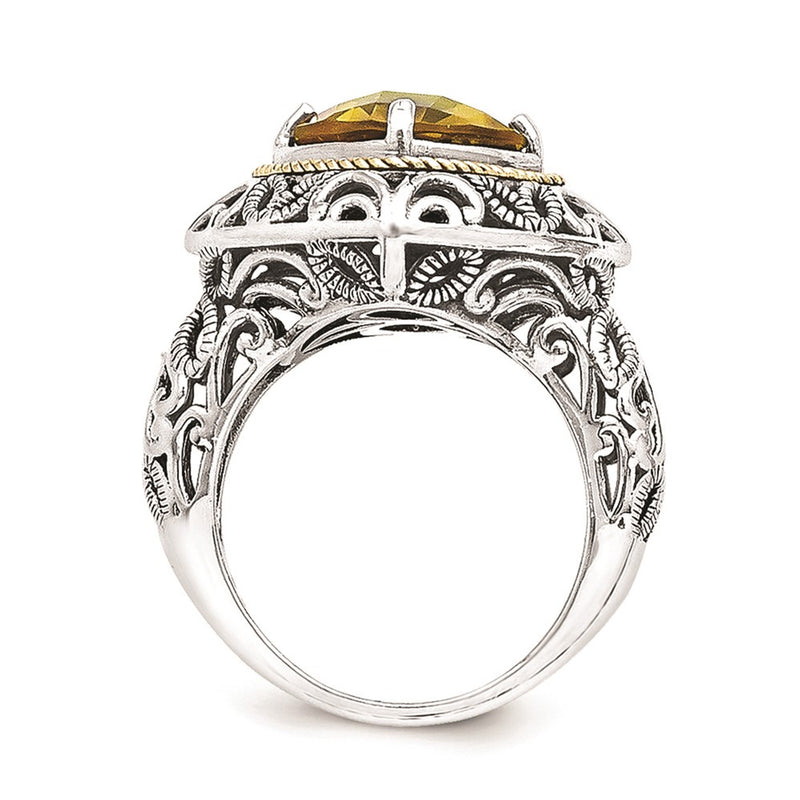 14K/Silver Two Tone Sterling Silver 14K Whiskey Quartz Ring (Size 7 Only)