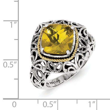 14K/Silver Two Tone Sterling Silver 14K Whiskey Quartz Ring (Size 7 Only)