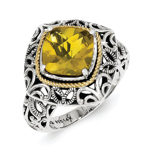 14K/Silver Two Tone Sterling Silver 14K Whiskey Quartz Ring (Size 7 Only)