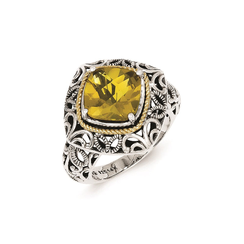 14K/Silver Two Tone Sterling Silver 14K Whiskey Quartz Ring (Size 7 Only)