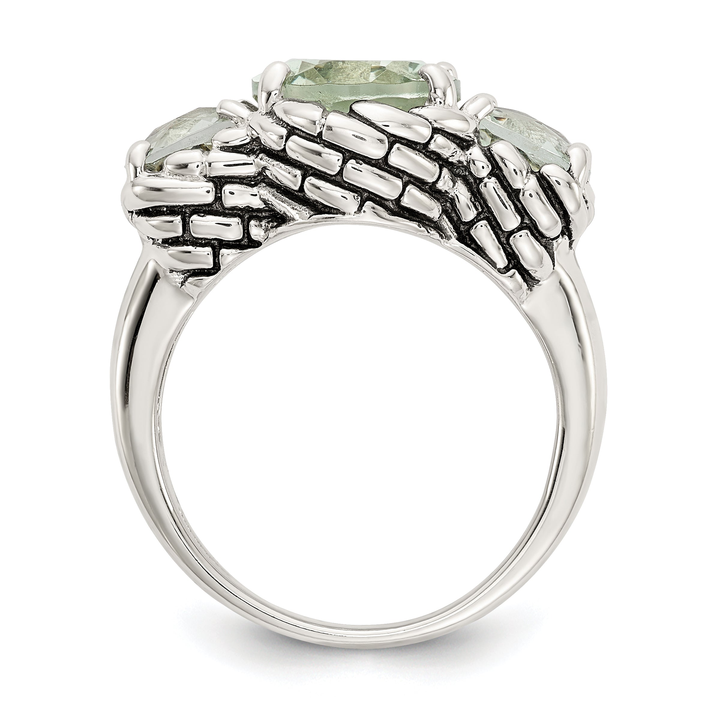 Sterling Silver Shey Couture Antiqued Oval And Round Green Quartz Ring