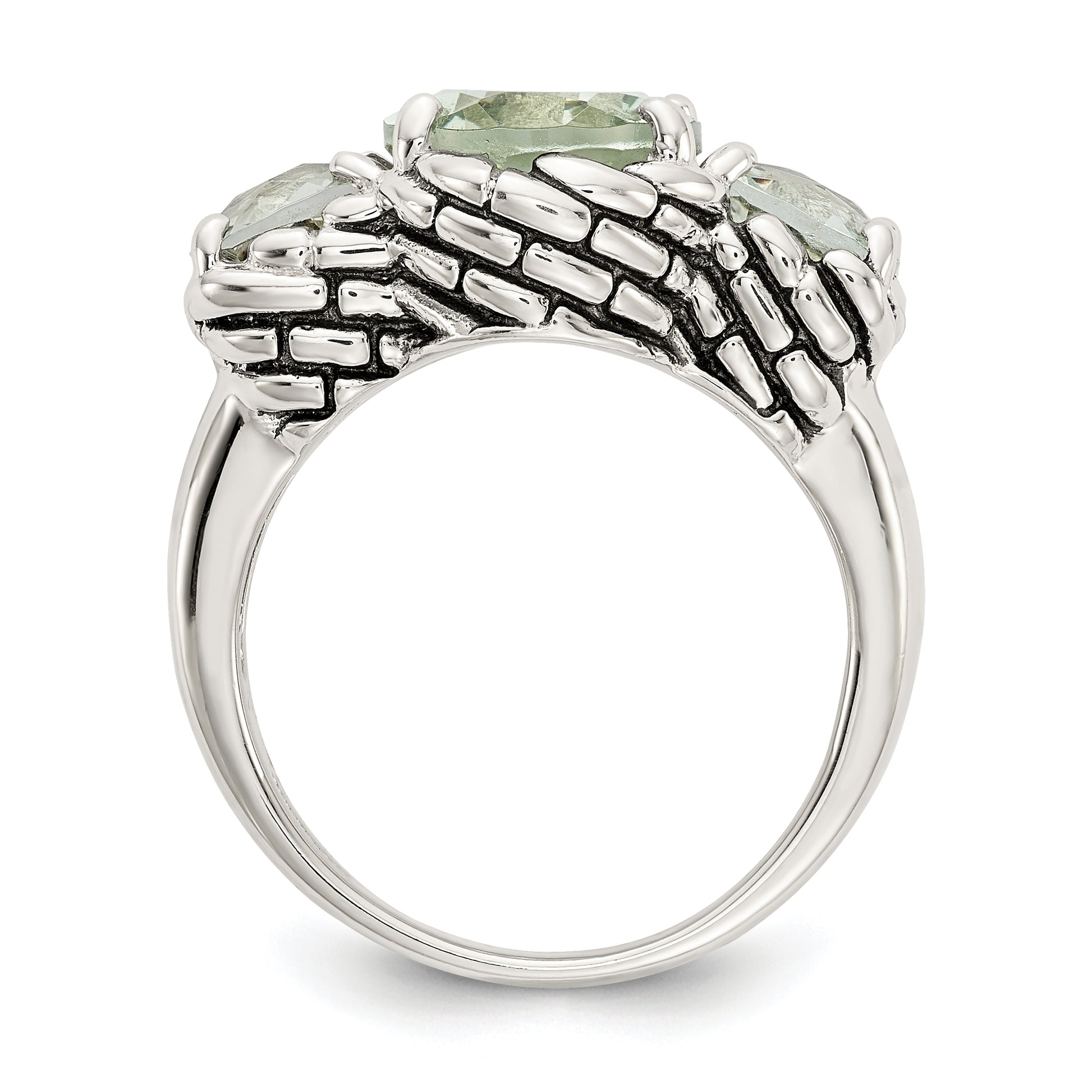 Sterling Silver Shey Couture Antiqued Oval And Round Green Quartz Ring