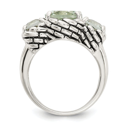 Sterling Silver Shey Couture Antiqued Oval And Round Green Quartz Ring