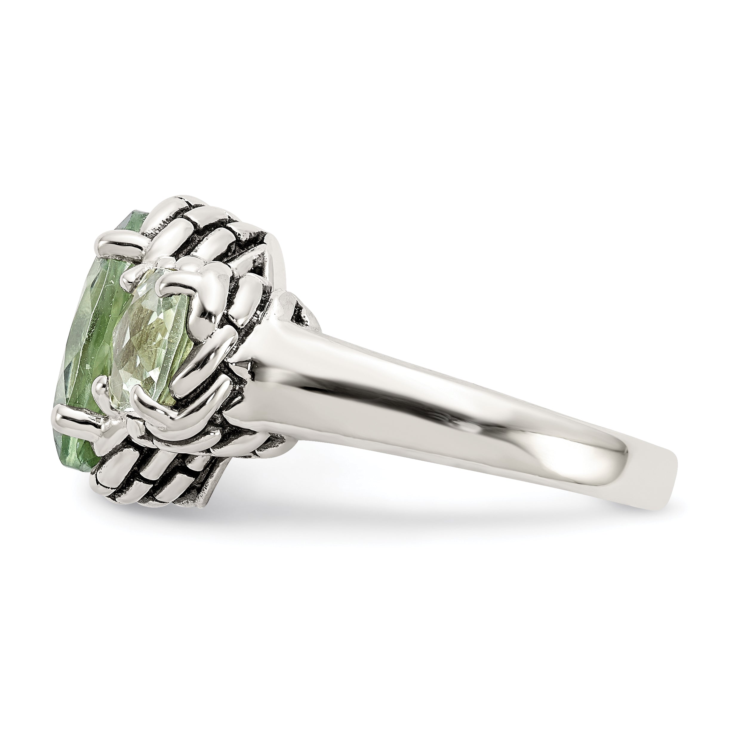 Sterling Silver Shey Couture Antiqued Oval And Round Green Quartz Ring
