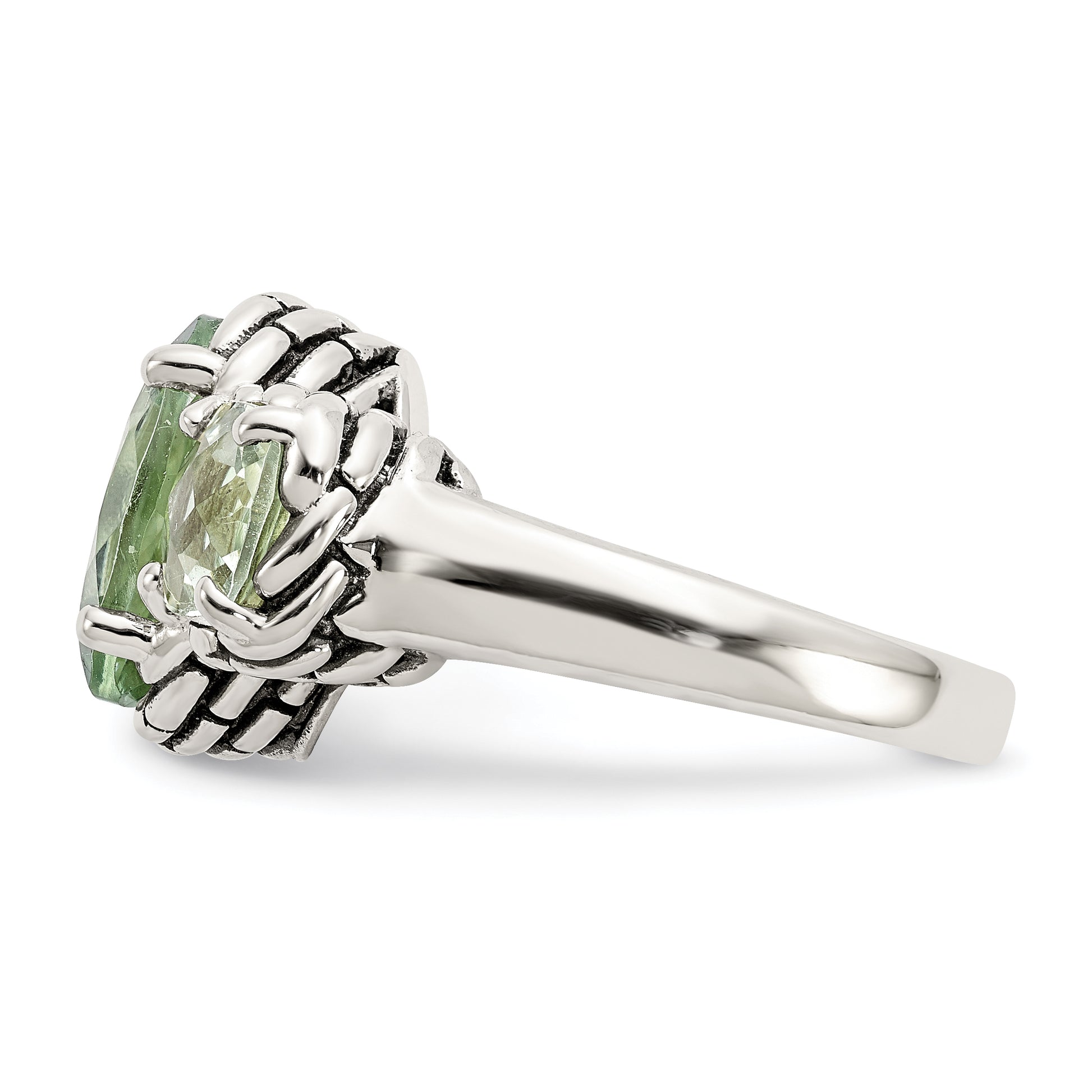 Sterling Silver Shey Couture Antiqued Oval And Round Green Quartz Ring