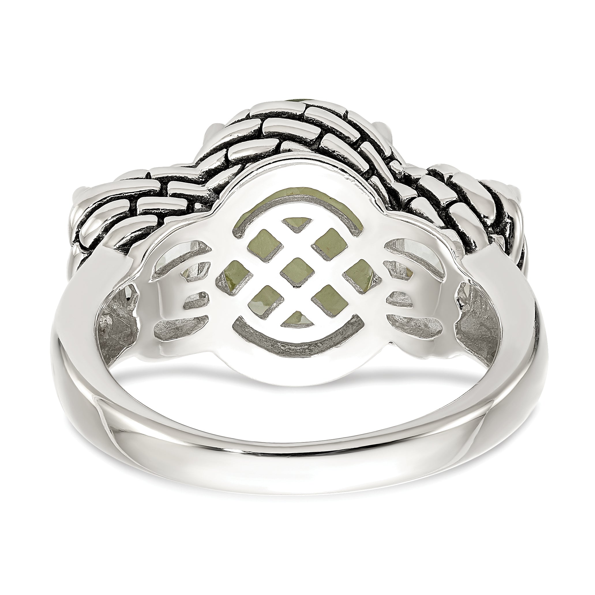 Sterling Silver Shey Couture Antiqued Oval And Round Green Quartz Ring