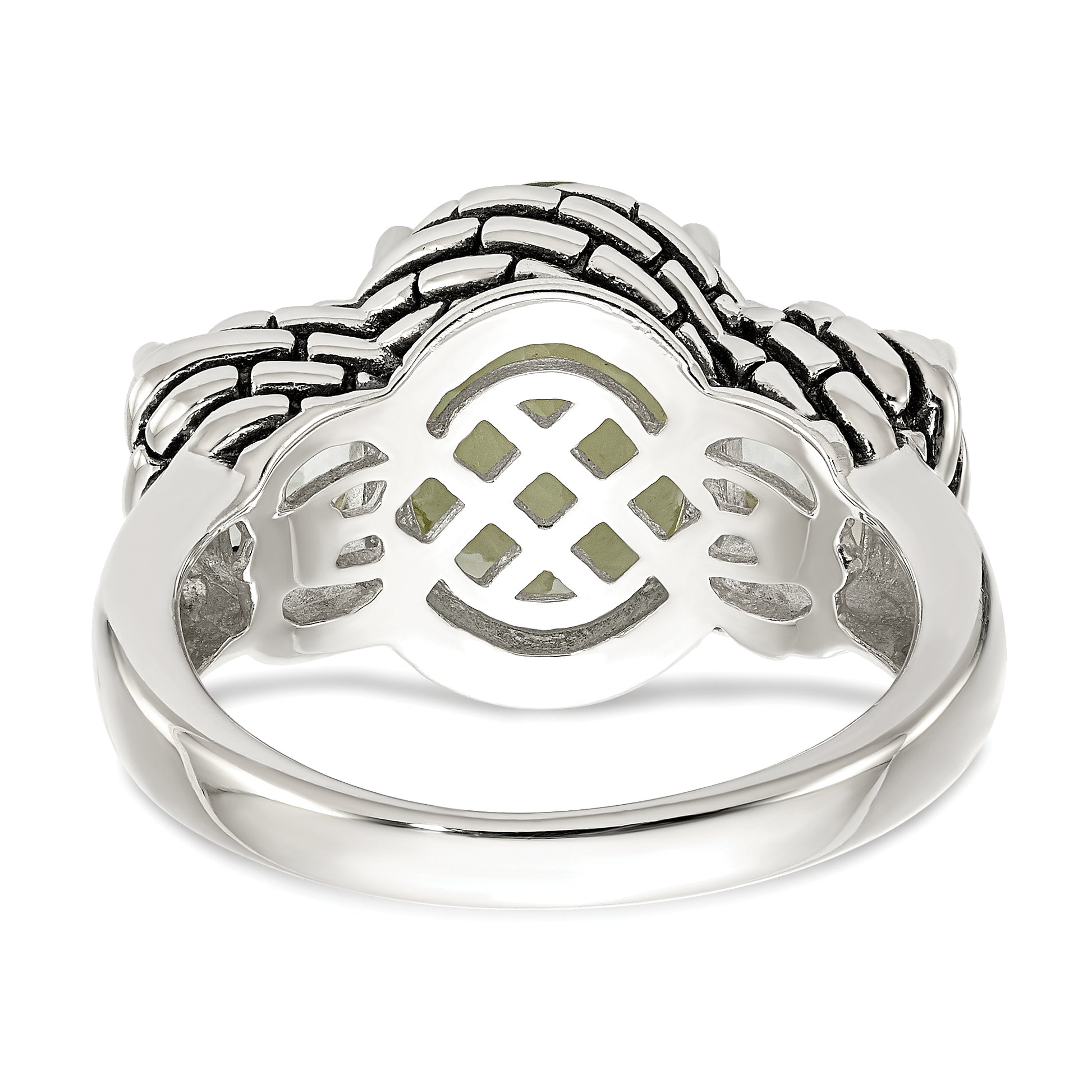 Sterling Silver Shey Couture Antiqued Oval And Round Green Quartz Ring