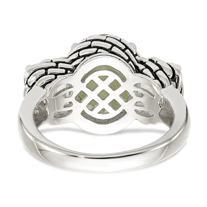 Sterling Silver Shey Couture Antiqued Oval And Round Green Quartz Ring