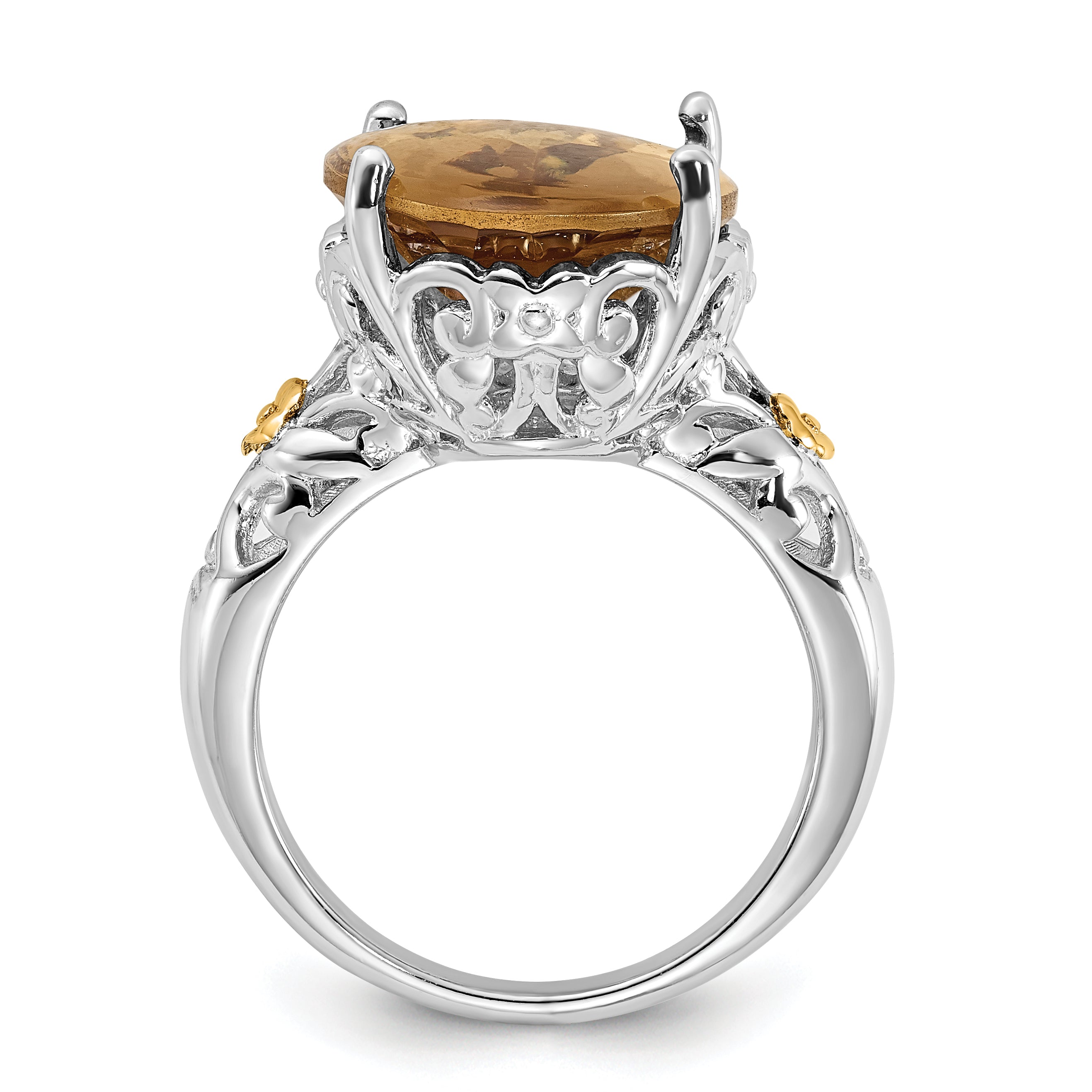 14K/Silver Two Tone Sterling Silver 14K Accent Polished Whiskey Quartz Ring