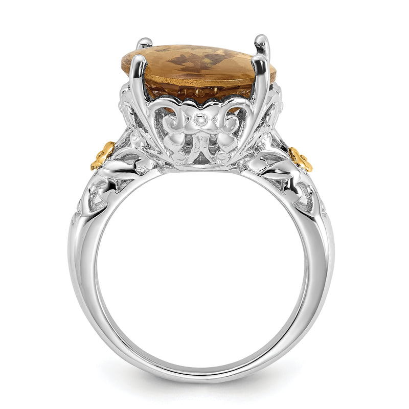 14K/Silver Two Tone Sterling Silver 14K Accent Polished Whiskey Quartz Ring