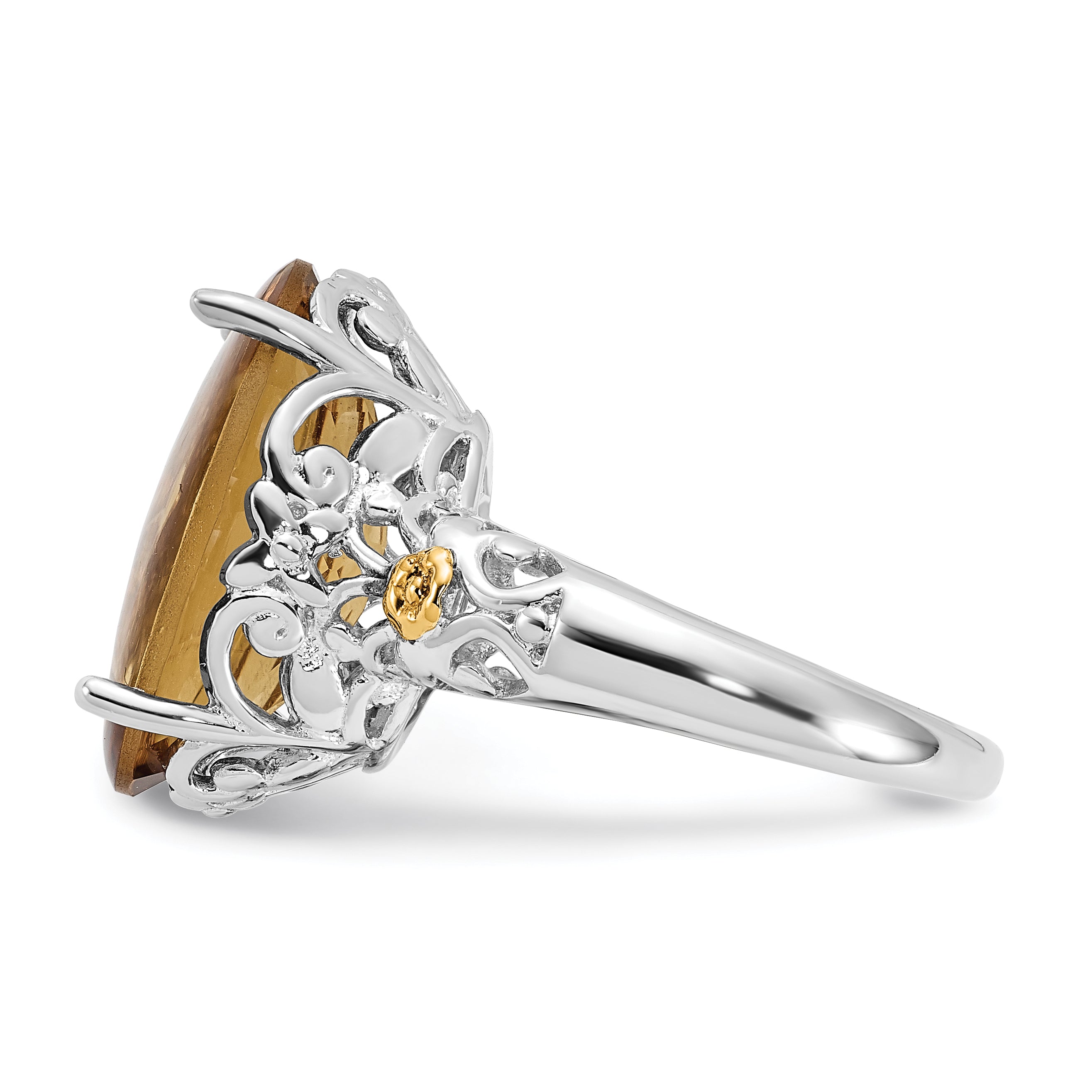 14K/Silver Two Tone Sterling Silver 14K Accent Polished Whiskey Quartz Ring