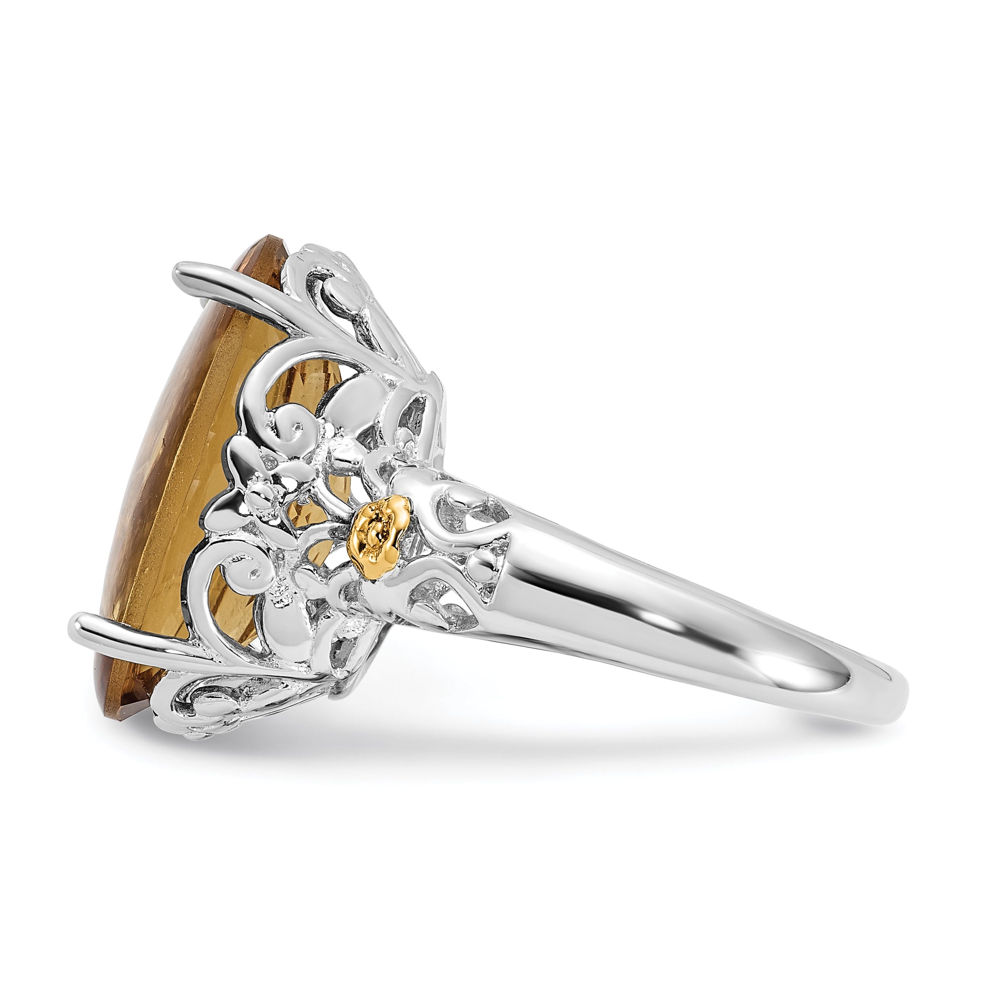 14K/Silver Two Tone Sterling Silver 14K Accent Polished Whiskey Quartz Ring