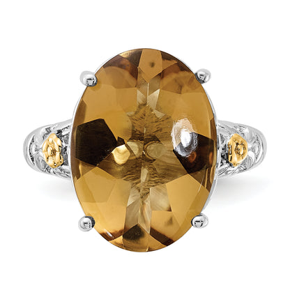 14K/Silver Two Tone Sterling Silver 14K Accent Polished Whiskey Quartz Ring
