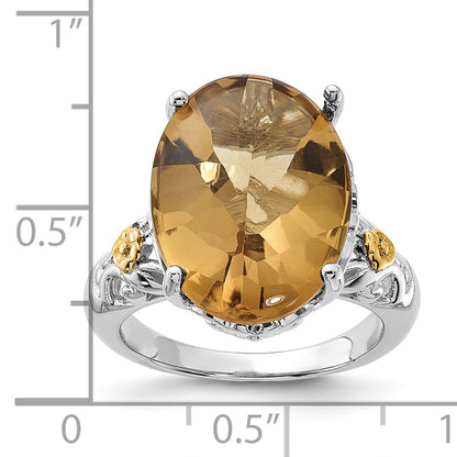 14K/Silver Two Tone Sterling Silver 14K Accent Polished Whiskey Quartz Ring