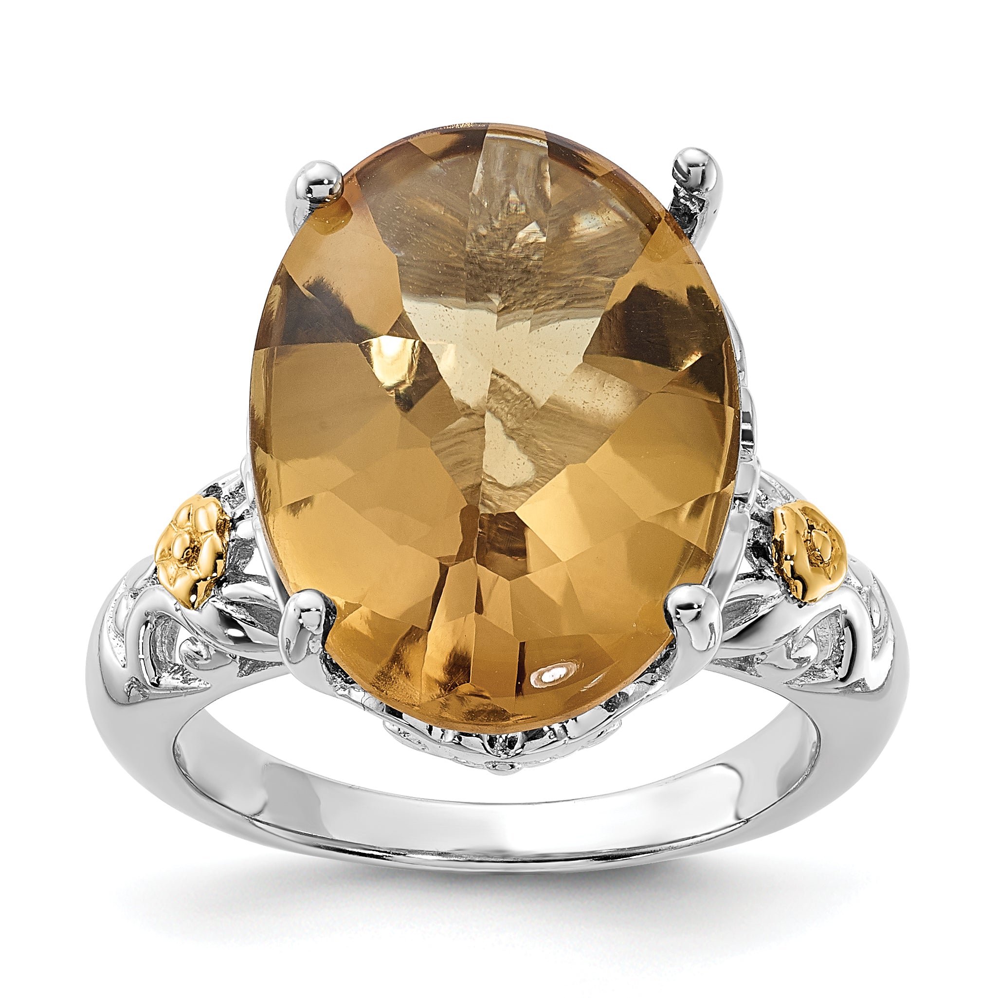 14K/Silver Two Tone Sterling Silver 14K Accent Polished Whiskey Quartz Ring